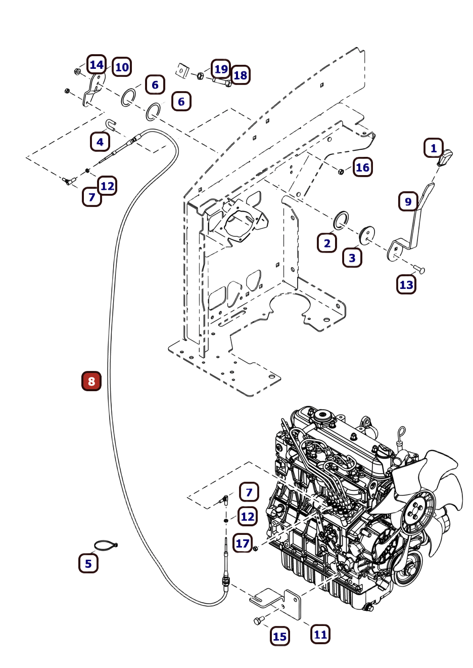 cable d'accelerateur pour bobcat 425 428
