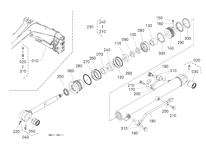 kit joint de vérin de flèche kubota U20-3 alpha U25-3 alpha RB511-7147-0
