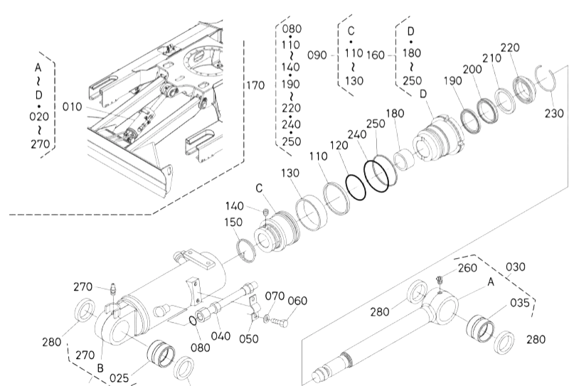 kit joint de vérin de lame kubota U20-3 alpha U25-3 alpha RB411-7565-0