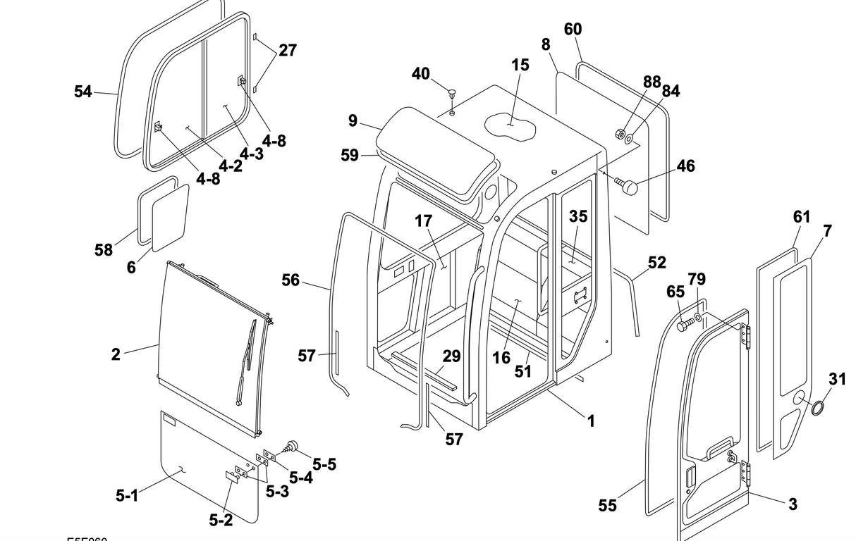 Kit cale pour vitre avant inferieur takeuchi TB070 TB125 TB135 TB28FR TB53FR TB75FR TB180FR