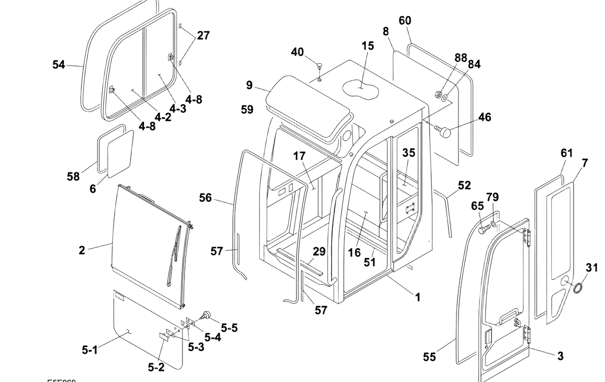 Kit cale pour vitre avant inferieur takeuchi TB070 TB125 TB135 TB28FR TB53FR TB75FR TB180FR