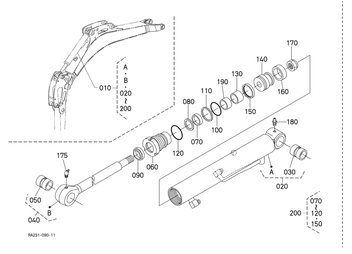 Kit de joint de vérin de balancier pour kubota u17-3 &