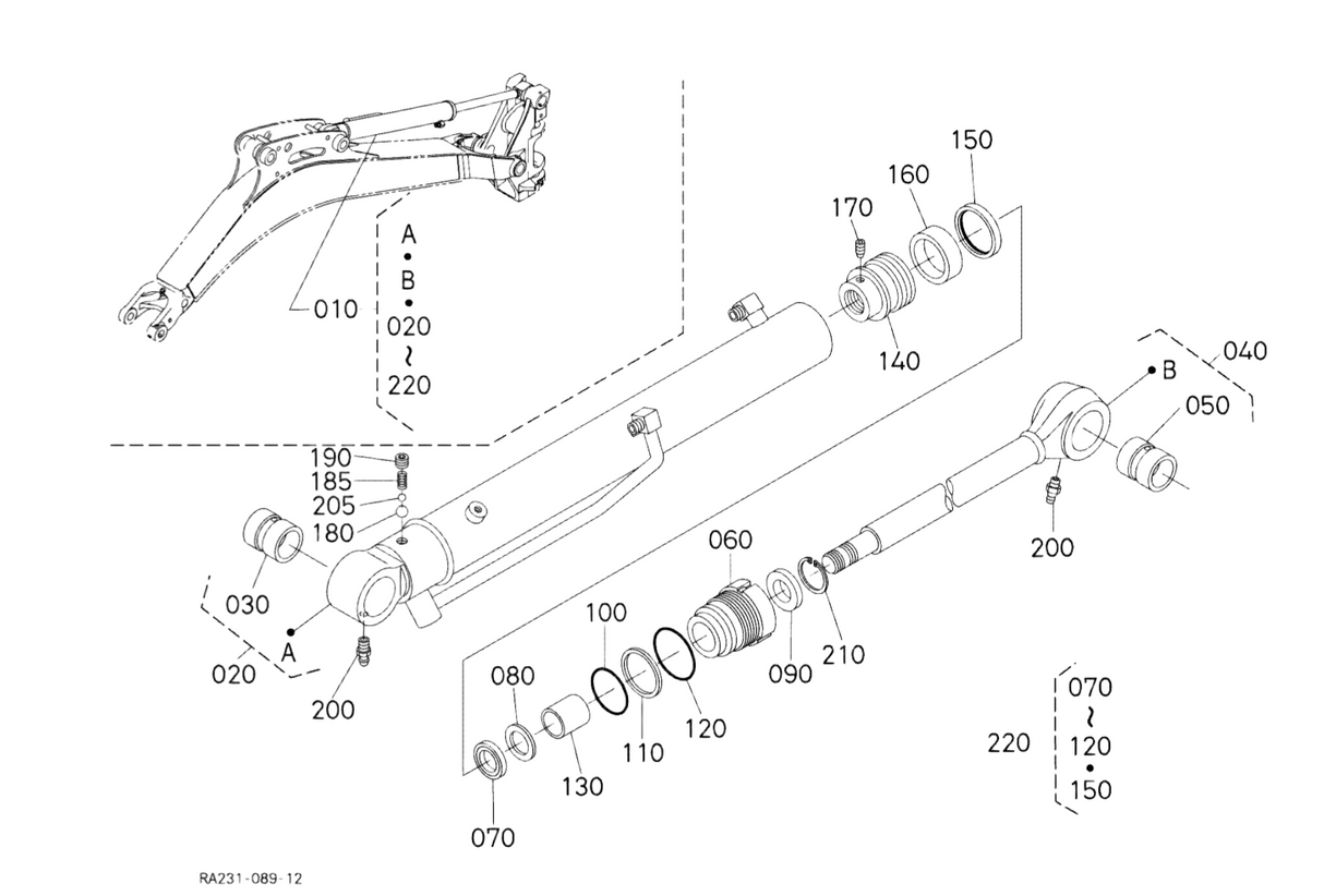 Kit de joint de vérin de flèche pour Kubota U17-3 YW181-9522-0