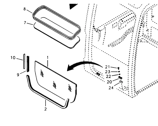 kit joint de vitre avant inférieur pour Volvo EC55B