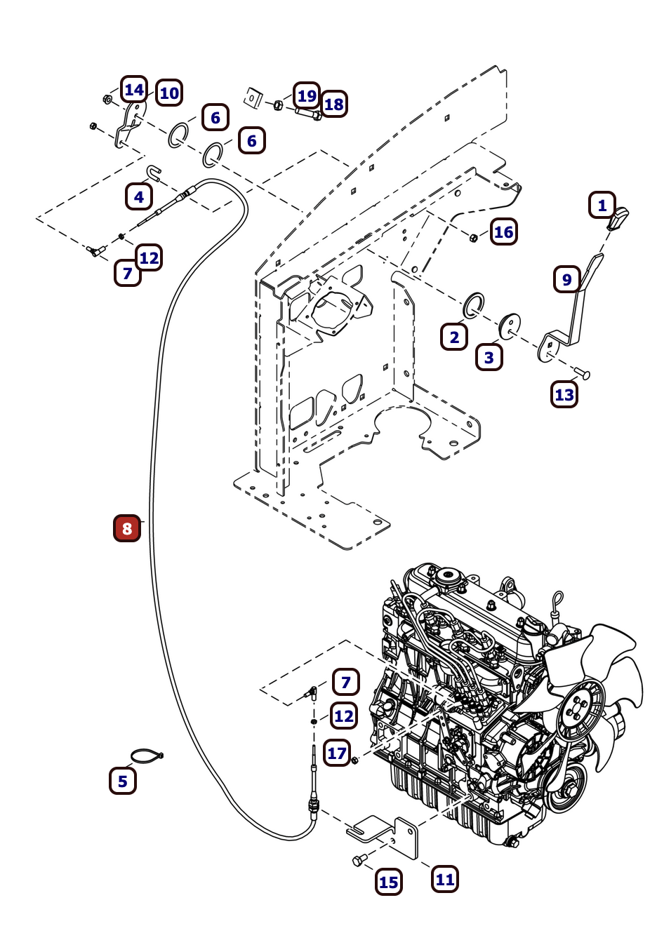 cable d'accelerateur pour bobcat 425 428