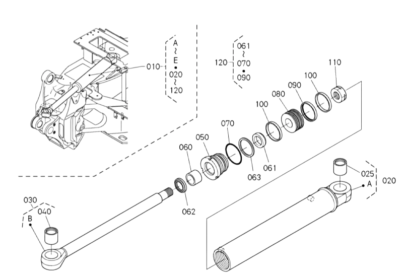 kit joint de vérin de deport du bras kubota U48-4 YW417-9652-0
