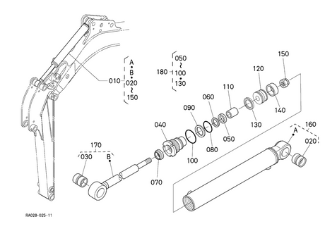 Kit de joint de vérin de balancier kubota k008-3 U10-3 69191-7250-0