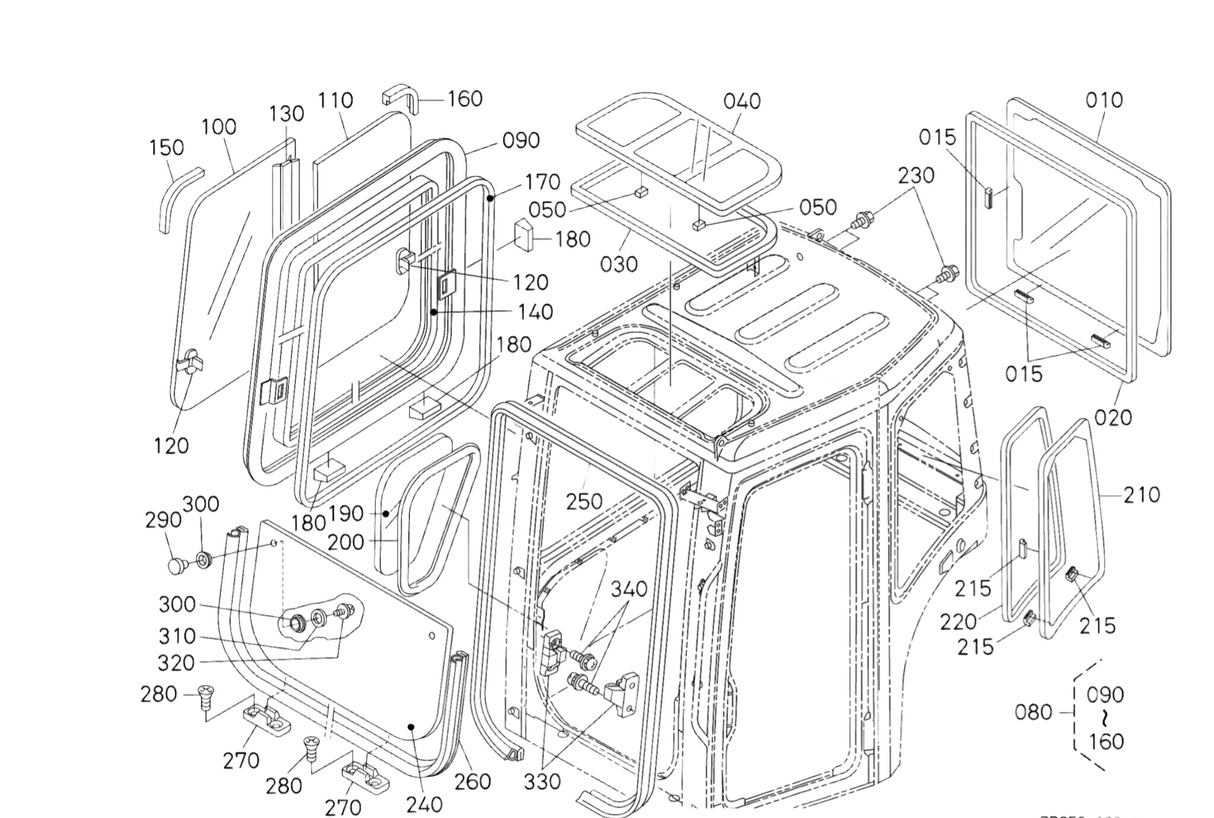 Vitre inférieure avant Kubota KX033-4 KX037-4