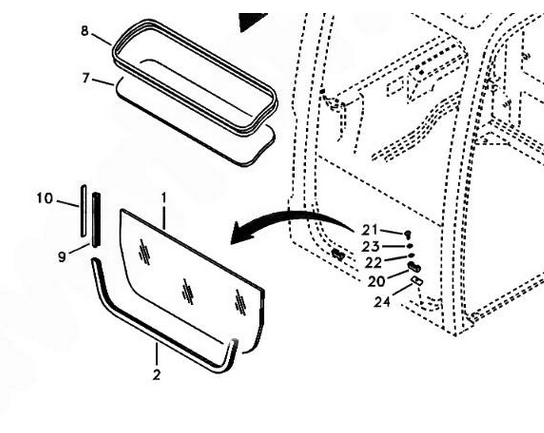 kit joint de vitre avant inférieur pour Volvo EC55B
